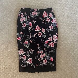 Floral Black Pencil Skirt
